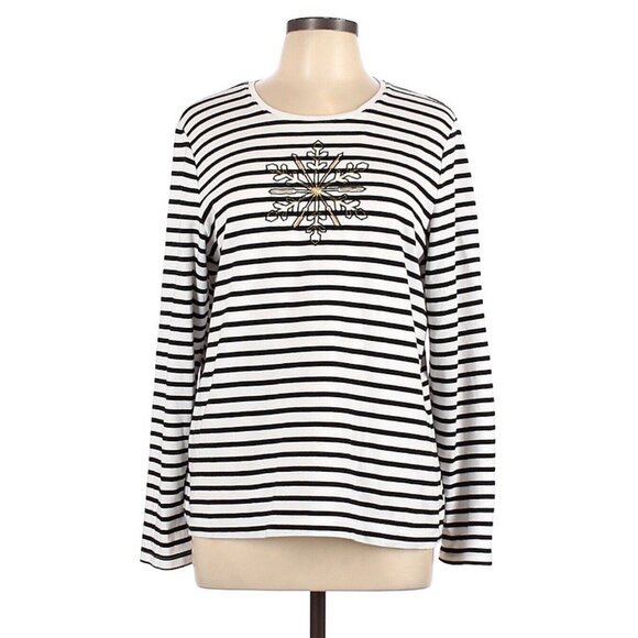 Croft & Barrow Tops - NWT croft barrow women classic tee shirt Small Striped Black White Long Sleeves